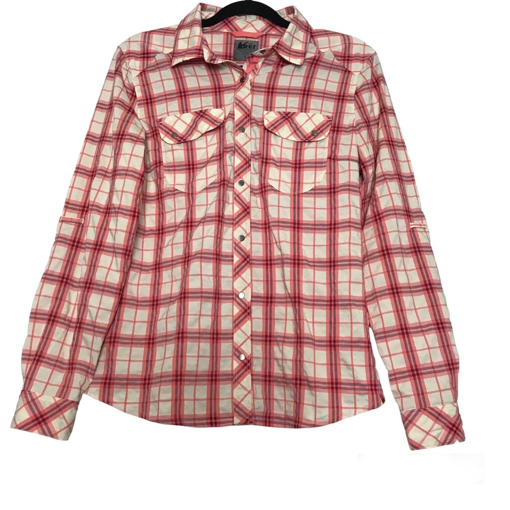 REI Red and White Plaid Button Down Shirt
